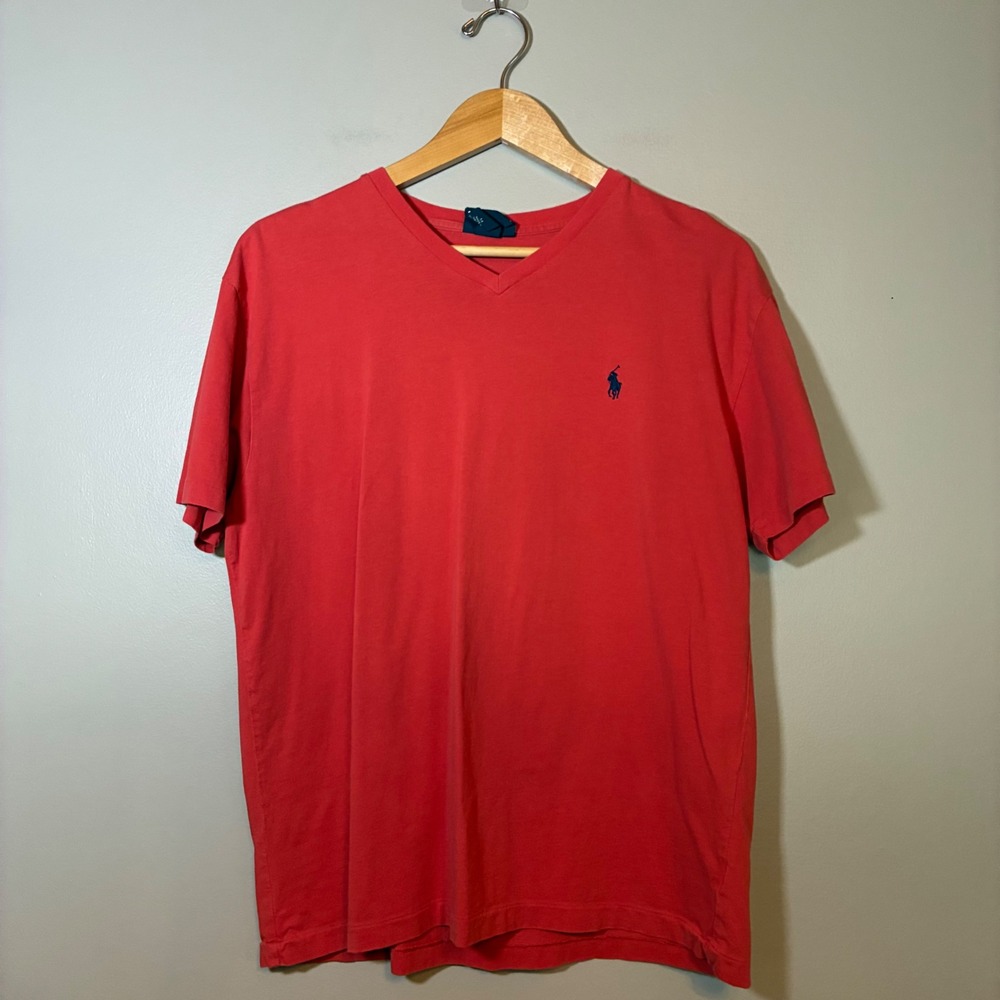 Polo Ralph Lauren Mens V-Neck T-Shirt Red Short Sleeve Cotton Pony Logo Size M